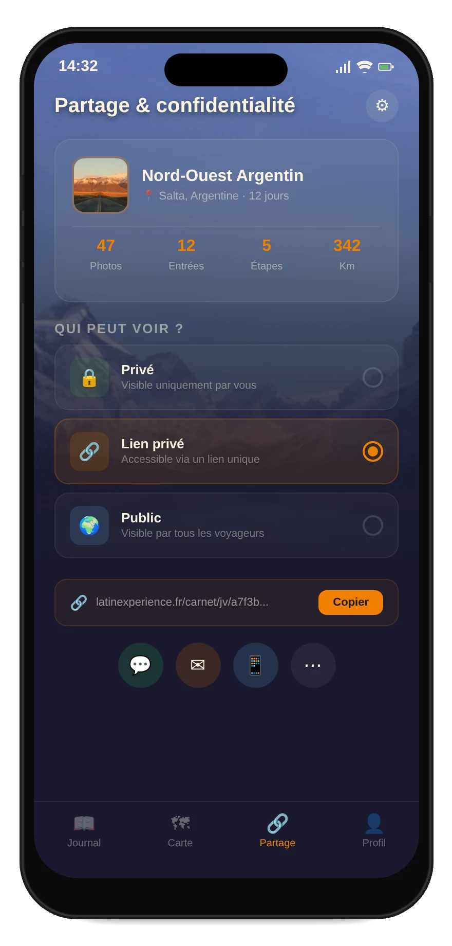 Aperçu du partage — confidentialité et options