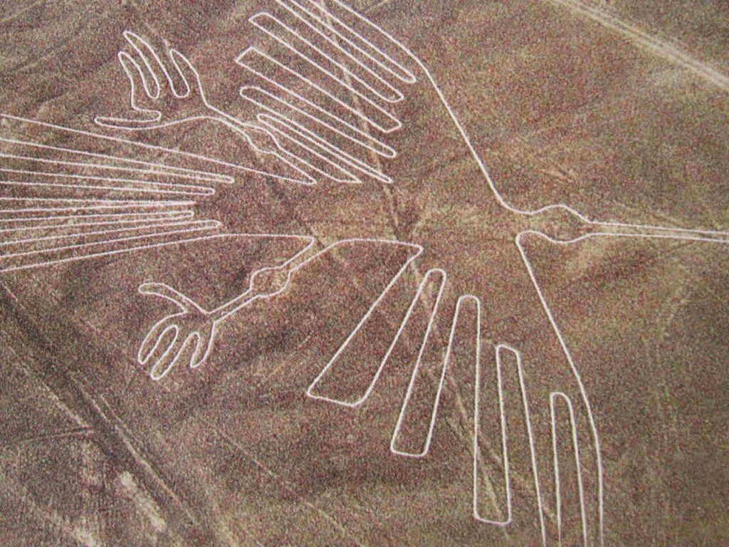 Vue aérienne du géoglyphe en forme de condor, lignes de Nazca, Pérou
