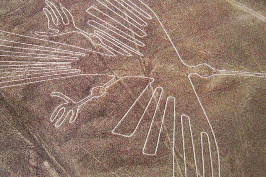 Vue aérienne du géoglyphe en forme de condor, lignes de Nazca, Pérou