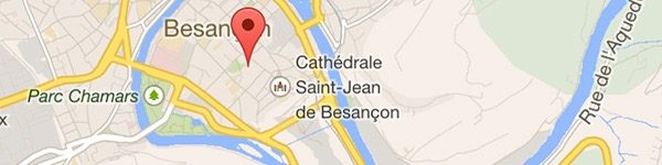 Capture d'écran Google Maps montrant Besançon avec un repère près de la cathédrale Saint-Jean