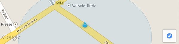 Capture d'écran Google Maps montrant une carte routière avec repère de localisation bleu